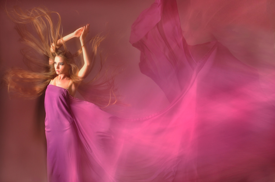 Silk | silk, redhead, pink silky scarf, dancer