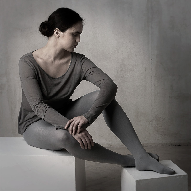 Girl in the studio | portrait, model, girl, grey, studio, cube, pose, brunette, tights