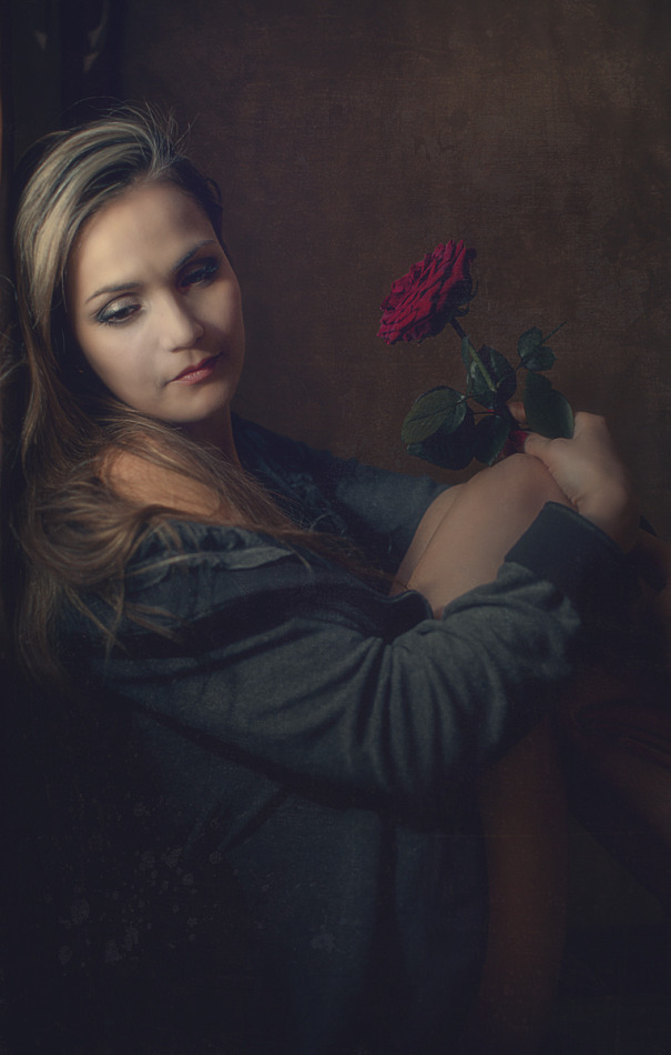 Girl with the rose | vintage, rose, blond, painting