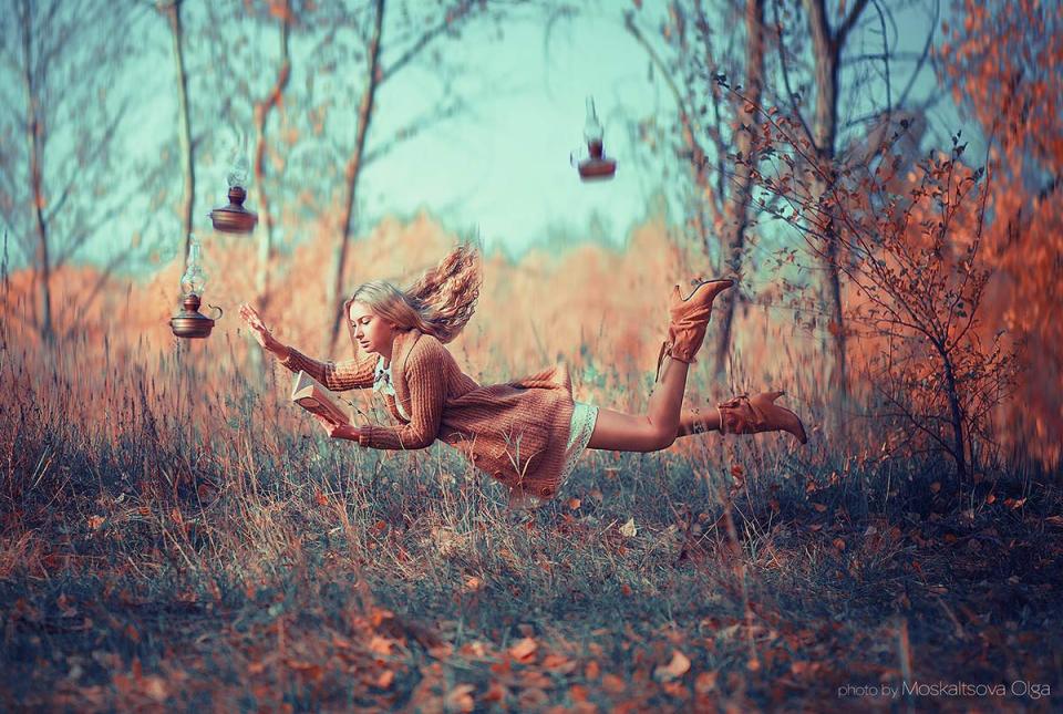 Flying girl | flight, levitation, forest, autumn