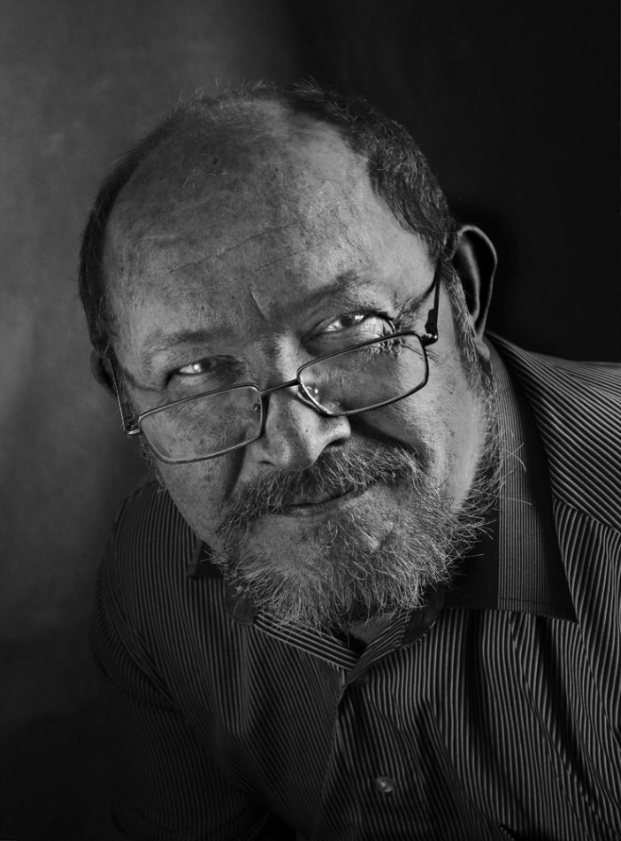 Black & white photo of a old man | portrait, model, old man, full-face portrait, black & white, beard, mustache, glasses, amused, striped shirt