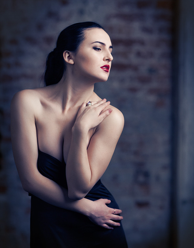 Pale ballet dancer with bright make-up | red lipstick, pale, ballet, stone wall