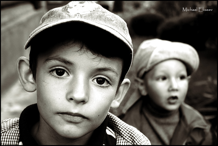 Brothers | black and white, child, hat